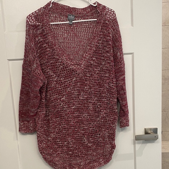 Soho Maroon V-Neck Knit Sweater - Picture 1 of 2